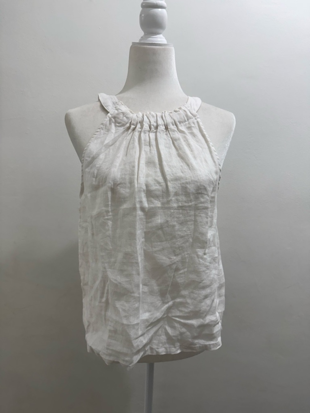 Nicole Miller 100% Linen Sleeveless Gathered Halter Blouse in White NWT size S